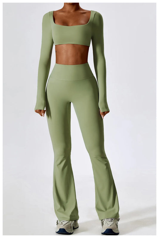 SQUARE NECK CROPPED GYM SET - GREEN