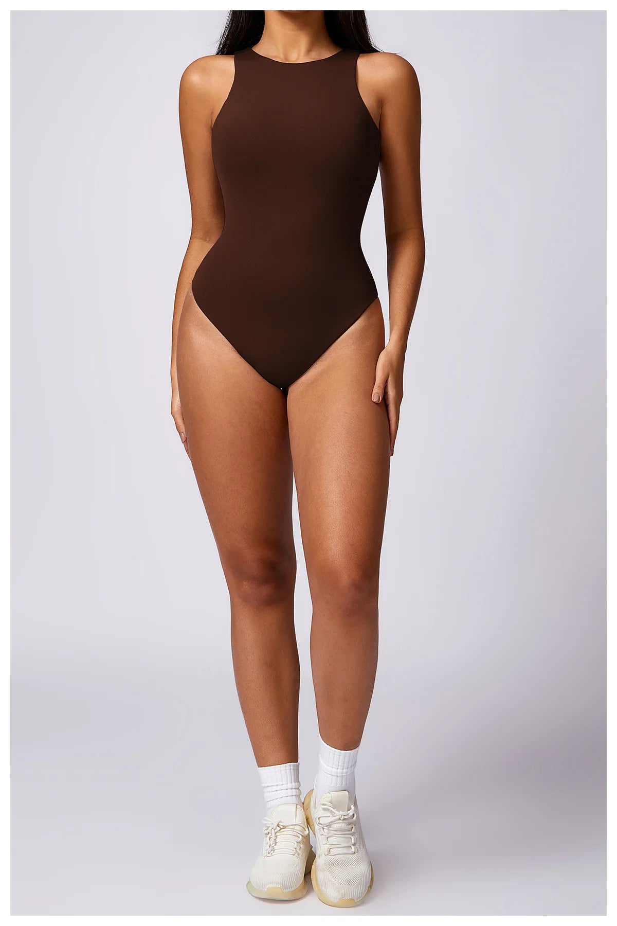 COMPRESSED BACKLESS BODYSUIT - BROWN