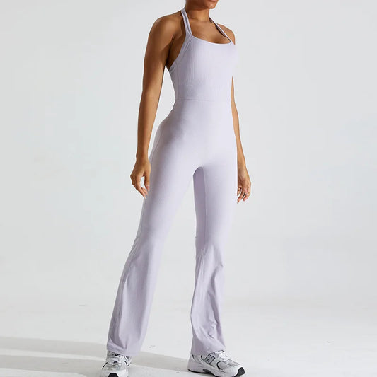 HALTER-NECK YOGA JUMPSUIT - PURPLE