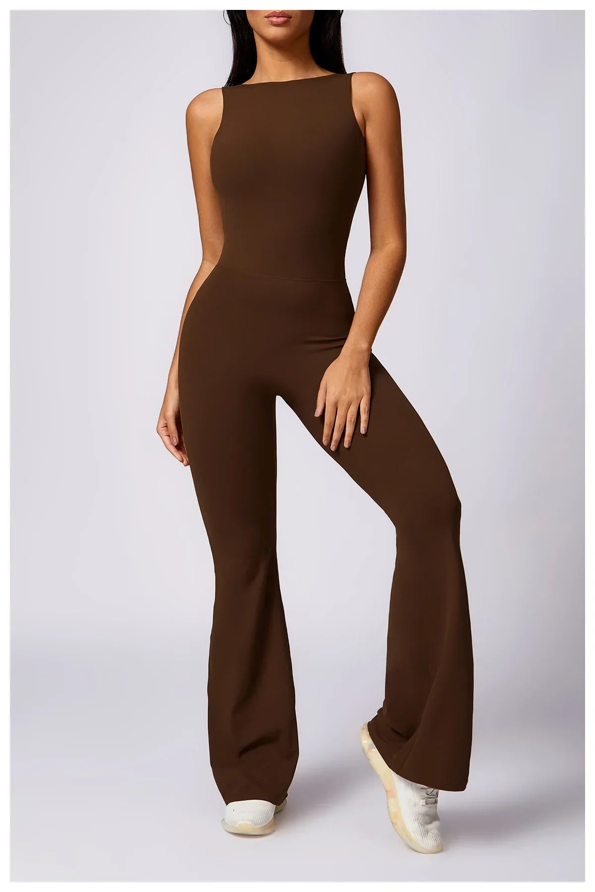 SCRUNCH BUTT BACKLESS JUMPSUIT - BROWN