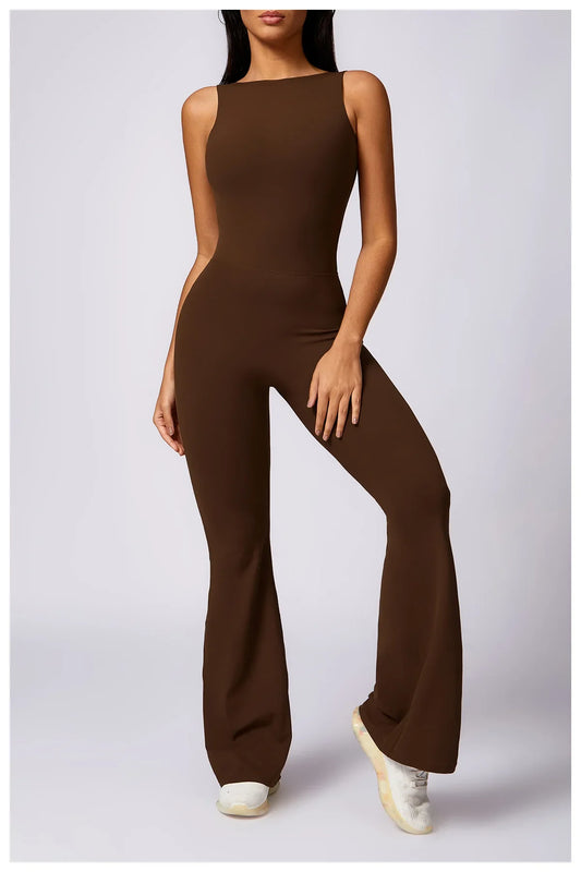 SCRUNCH BUTT BACKLESS JUMPSUIT - BROWN