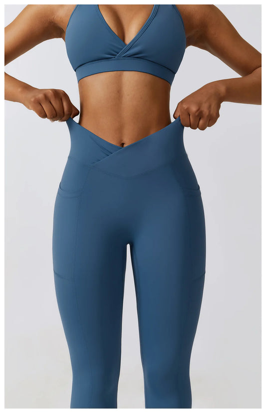 Crossed Waist Pocket Leggings - Navy