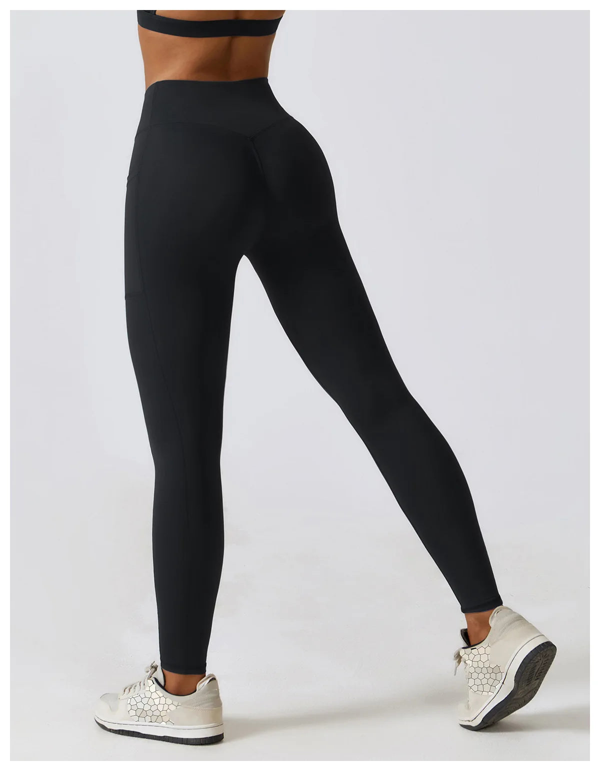 Crossed Waist Pocket Leggings - Black