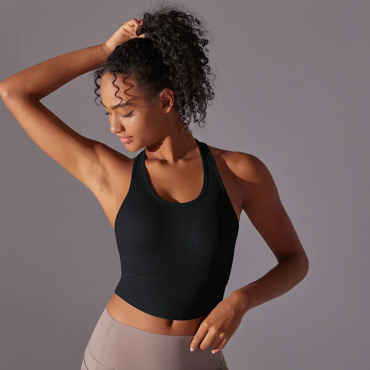 SEAMLESS CUT OUT TANK TOP - BLACK