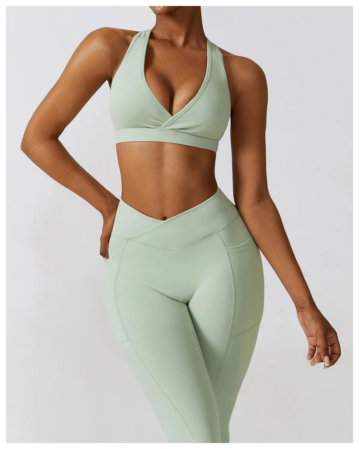 Crossed Waist Pocket Leggings - Sage