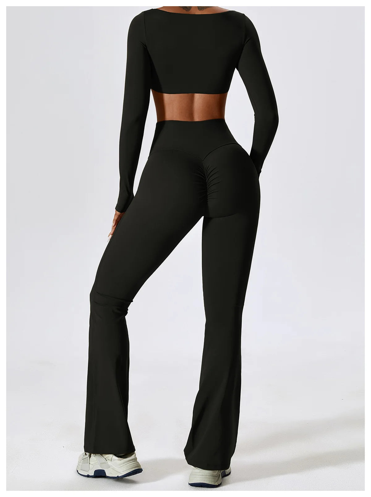 SQUARE NECK CROPPED GYM SET - BLACK