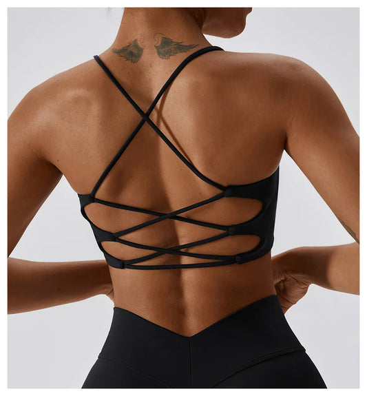 CROSS STRAP BACKLESS TOP - BLACK