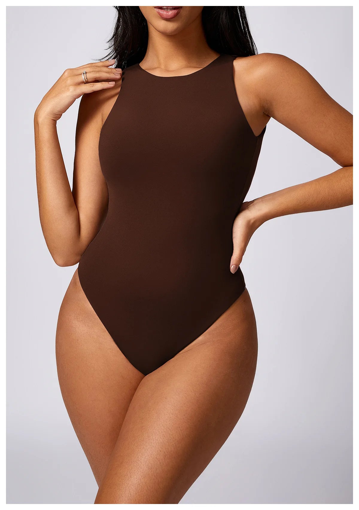 COMPRESSED BACKLESS BODYSUIT - BROWN