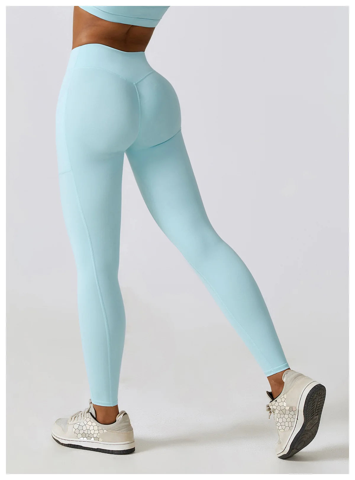 Crossed Waist Pocket Leggings - Turquoise